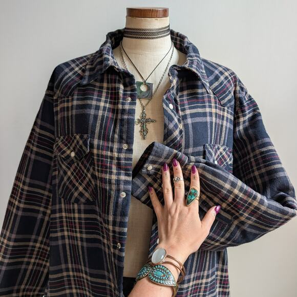 Vintage Wrangler Flannel Jacket Plaid Thermal Shacket Grunge Gorpcore Coat Large - Picture 2 of 13